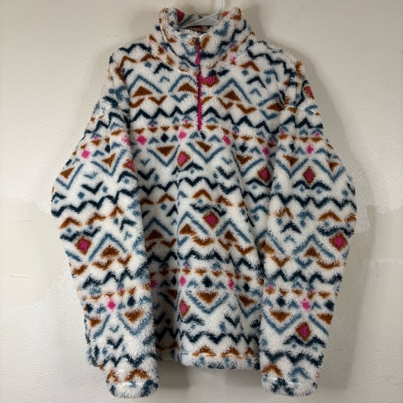 Eddie Bauer Jackets & Blazers - Eddie Bauer Vanilla Aztec Plush Fleece Pullover Jacket Sz XL Geometric 1/4 Zip